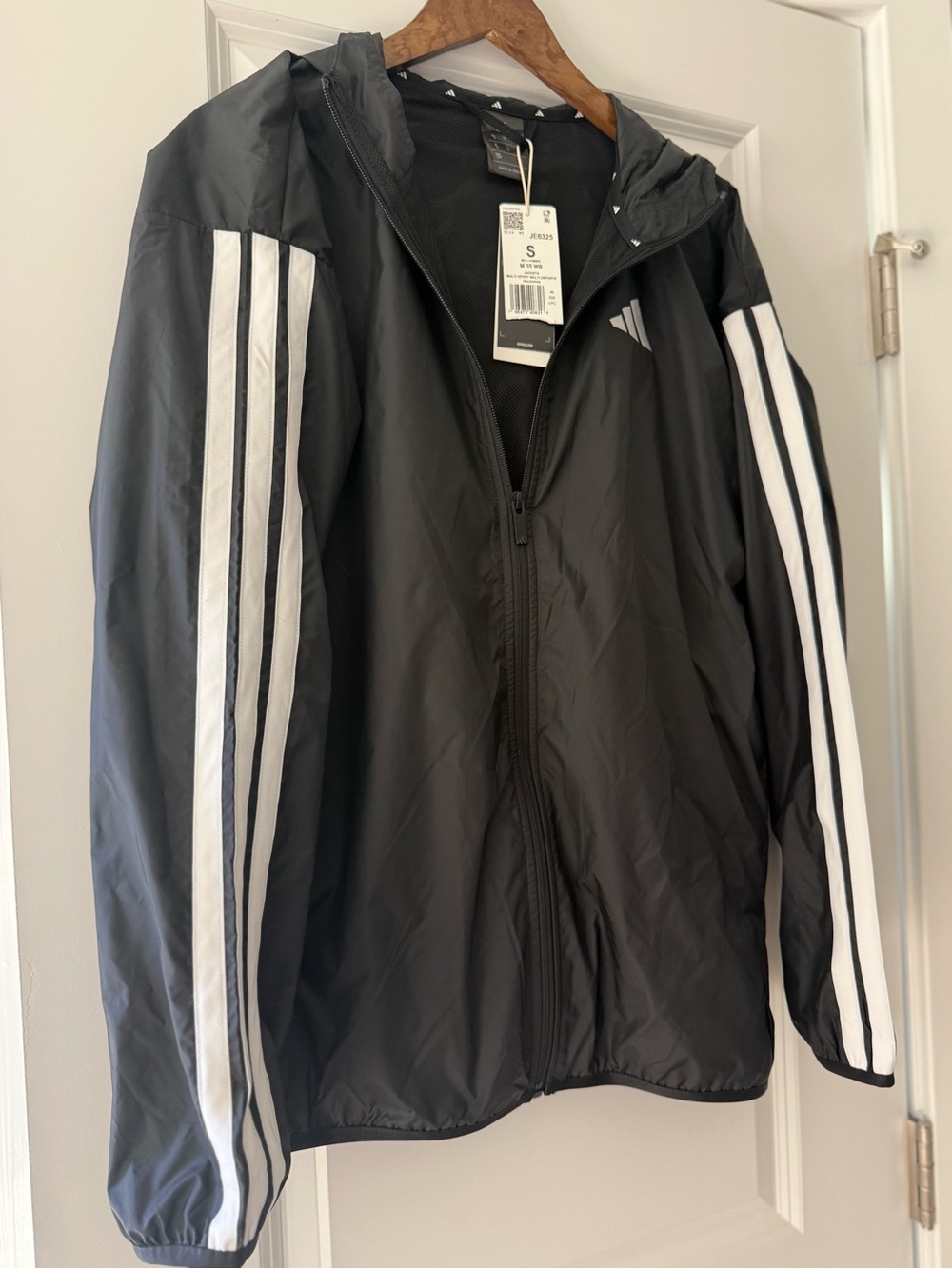 adidas Black Windbreaker Jacket with White Sleeve Stripes